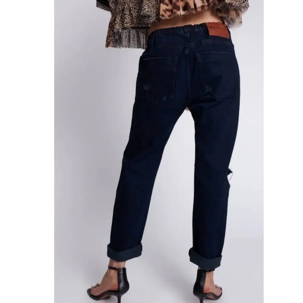 New Free People OneTeaspoon Shabbies Drawstring Boyfriend Jeans $138 SMALL